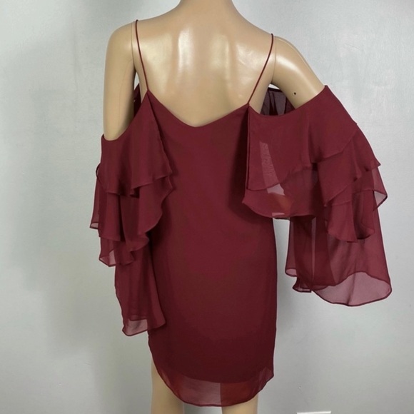 NEW HAUTE HIPPIE SILK COLD-SHOULDER RUFFLE MINI DRESS - Picture 8 of 10